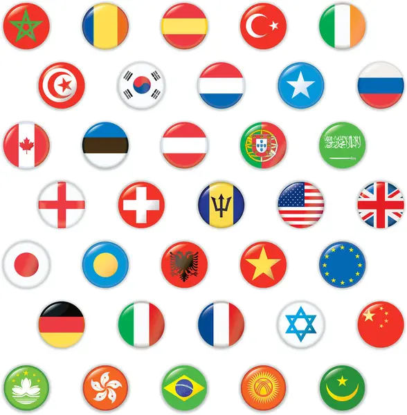 World Flags Icon Set Flat Style Vector Illustration — Stock Vector