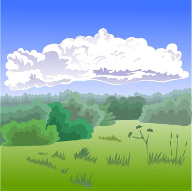vektör karikatür yaz manzarası. Çimenli güzel yeşil alan.