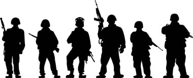 Beyaz zemin üzerine askerlerin siluetleri