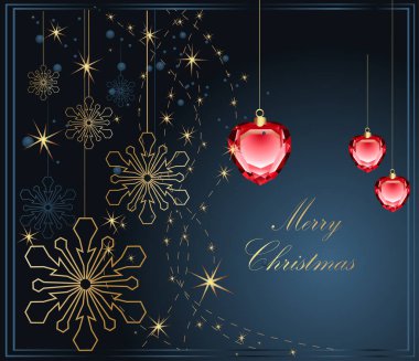 İçinde kar taneleri ve Noel dekoru olan bir tebrik kartı.