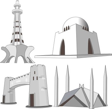 Bir dizi farklı mimari anıt. vektör illüstrasyonu