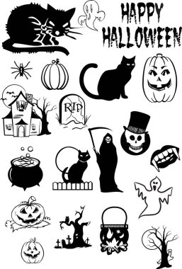 Cadılar Bayramı öğeleri. Cadılar bayramı için siyah ve beyaz set.