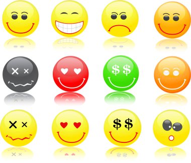 emoji simgeleri kümesi, vektör illüstrasyonu