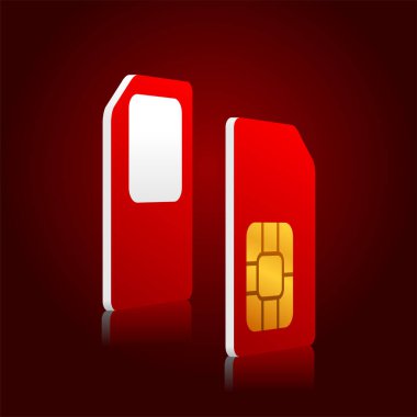 Kırmızı arkaplanda kırmızı mobil sim kart simgesi. Mobil telekomünikasyon teknolojisi sembolü. vektör