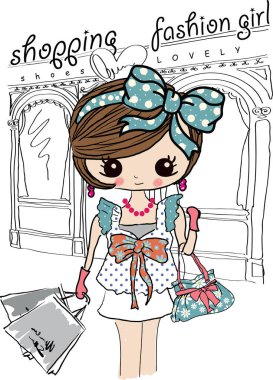alışveriş torbaları, vektör çizim ile kız moda