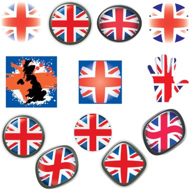 Değişik şekil ve tarzlara sahip uk bayrağı