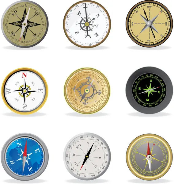 Kompas Ikoner Sæt Flad Design Vektor Illustration – Stock-vektor