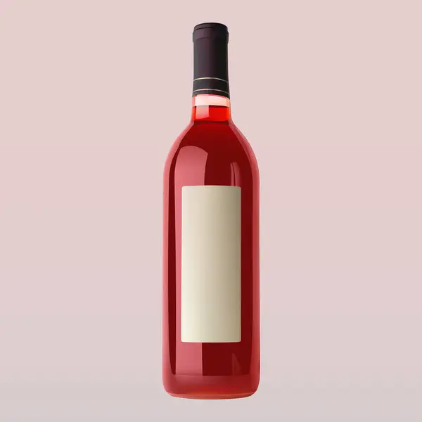 bottle of red wine on pink background. 3D illustration