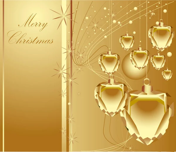 Christmas Background Golden Baubles Stars Vector Illustration — Stock Vector