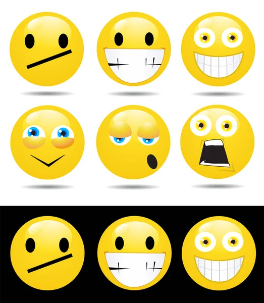 Emoticon Sorriso Com Diferentes Expressões Ilustração Vetorial — Vetor de Stock