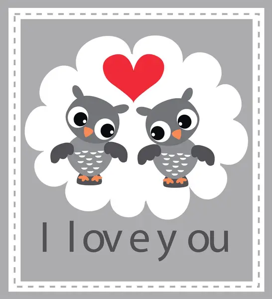 Kocham Cię Walentynki Karty Cute Sowy Miłości — Wektor stockowy
