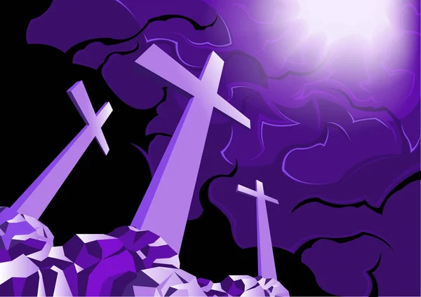 Crosses Cemetery Halloween Background — Stock Vector