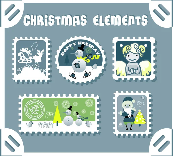 Χριστούγεννα Και Πρωτοχρονιάτικα Γραμματόσημα Εικονογράφηση Διανύσματος — Διανυσματικό Αρχείο