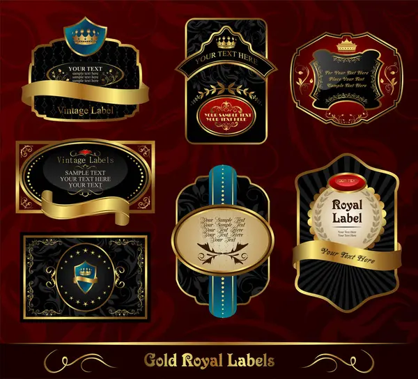 Premium Vintage Gold Red Labels Collection — Stock Vector