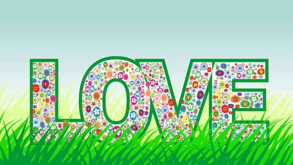 Love You Green Grass Flowers — Stock Vector