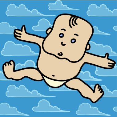 Güzel bebek bulutlarda uçuyor