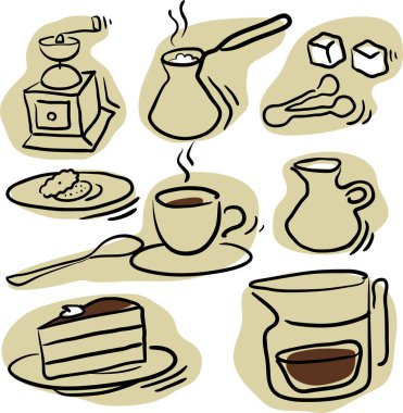 kahve ve çay seti, vektör illüstrasyon