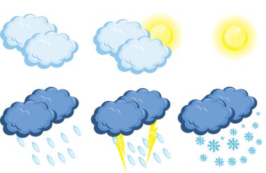 Hava ve doğa logolarının vektör çizimi. Hava ve bulut koleksiyonu stok vektör çizimi.