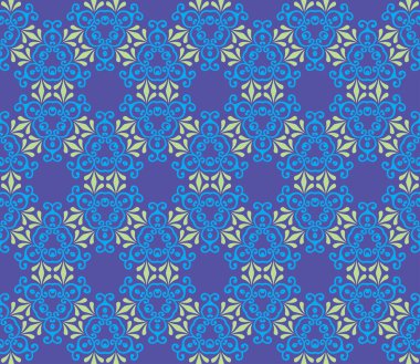Kusursuz ve zarif bir Barok deseni. Mor arka planda yapraklar ve girdaplar var.