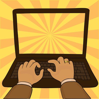 bir erkek eli ile dizüstü bilgisayar