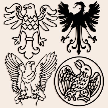 Kartallar ve hanedan sembolleri seti, vektör illüstrasyonu