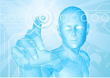 Sanal gerçeklikte mavi iş adamı 