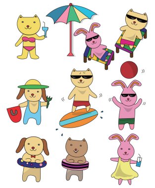 Yazın sevimli hayvanların sevimli çizgi film karakteri