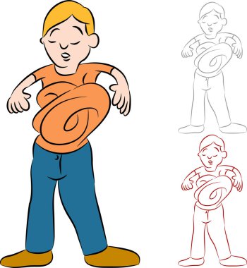 Midesi olan bir adamın karikatür çizimini hazırla.