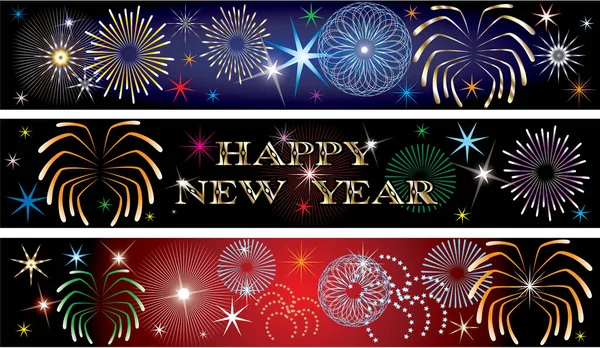 New Year Firework Banners Vector Illustration Simple Design — Stock Vector