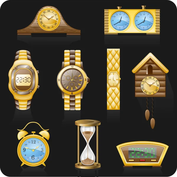 Collection Gold Watches Vector Illustration — Stock Vector