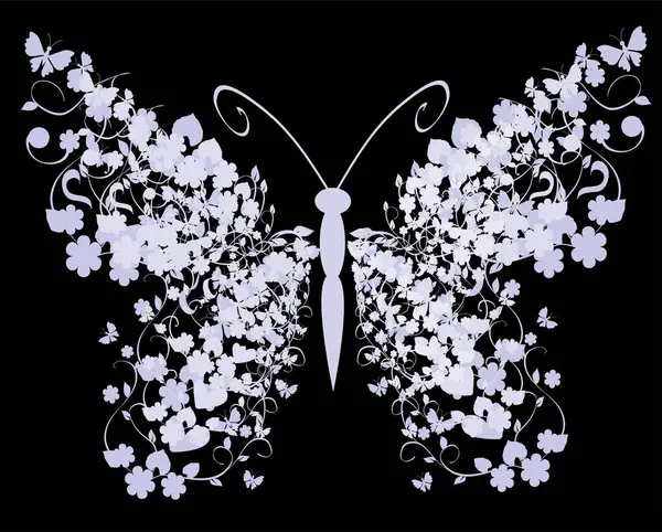 Butterfly Made Flowers Black Background Vector Illustration — 스톡 벡터