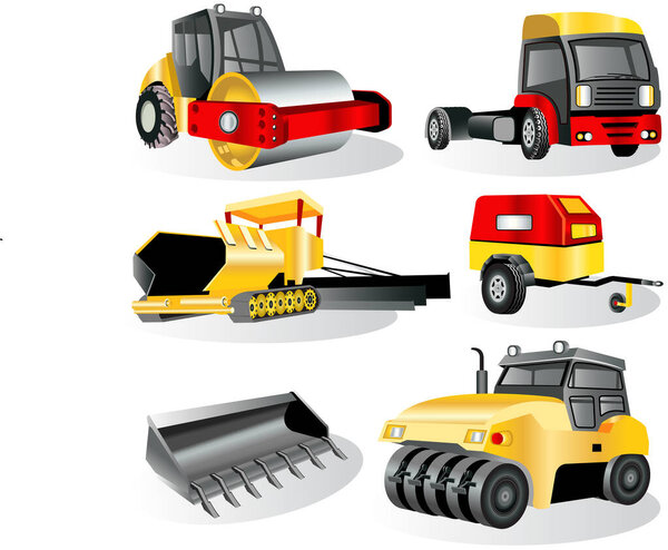 set of road construction equipment on white background. vector illustration