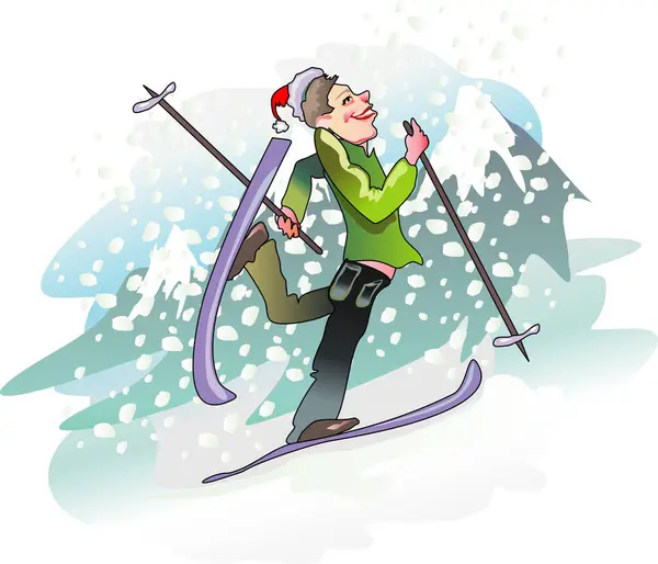 Esquiador Montanhas Ilustração Vetorial — Vetor de Stock