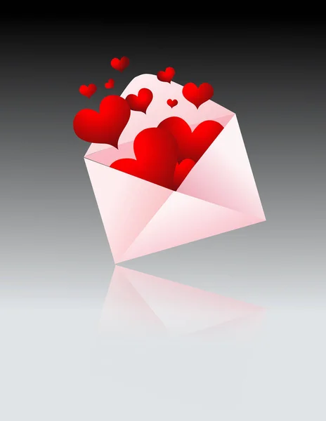 Vector Illustration Valentine Day Background Envelope Full Red Hearts — Stock Vector