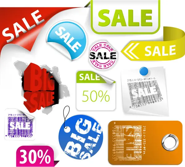 Set Sale Discount Sticker Icons — Stock Vector