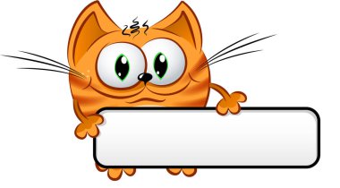 Çizgi film kedisi elinde boş bir tabela tutuyor..