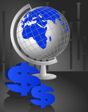 Siyah arka planda bir kürede dolar işareti