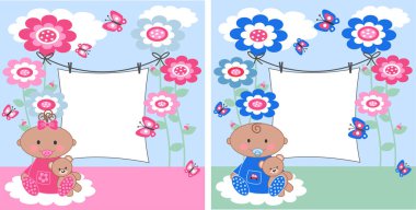 bebek ve erkek bebek duyuru kartları