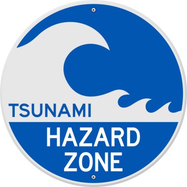 Beyaz arka planda uyarı alanı işareti, tsunami tehlike bölgesi 