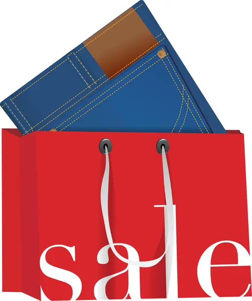 Shopping Bag Con Jeans Sfondo Bianco — Vettoriale Stock