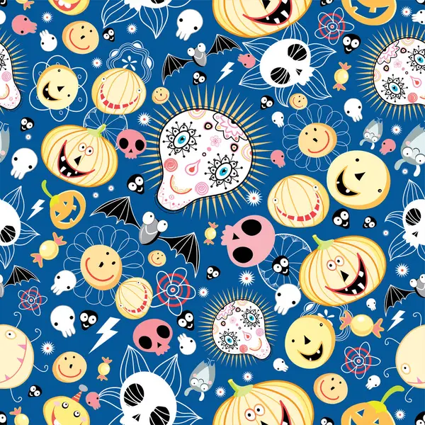 Halloween Seamless Pattern Cute Cartoon Background Illustration — Stock Vector