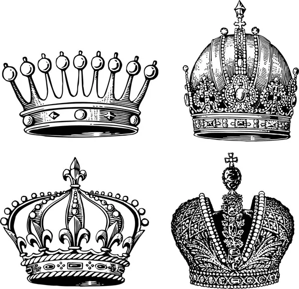 Coronas Iconos Ilustraciones Vectores Vintage — Vector de stock