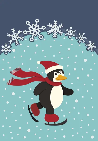 Пингвин Катается Лыжах Снегу Иллюстрация — стоковый вектор