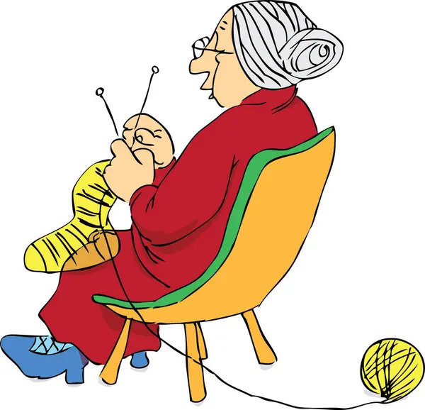 Donna Anziana Che Lavora Maglia Calzino Sugli Aghi — Vettoriale Stock