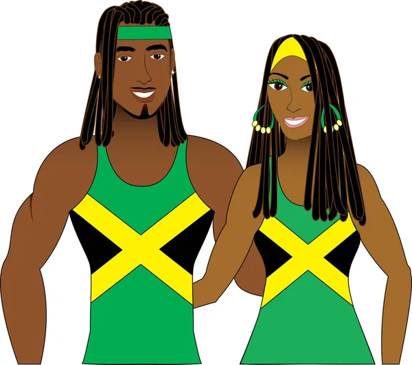 Иллюстрация Людей Одеждой Стиле Флага Ямайки Векторная Графика