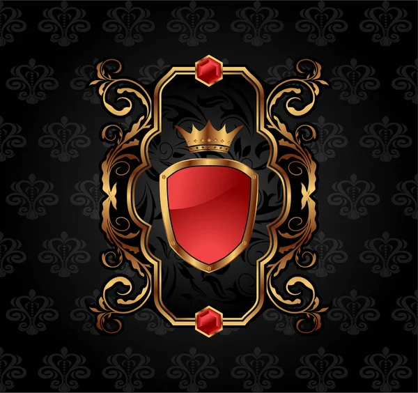 Red Shield Gold Crown Black Background Vector Illustration — Stock Vector