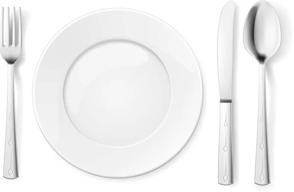 Tavolo Bianco Posate Sfondo Bianco Con Percorso Ritaglio — Vettoriale Stock
