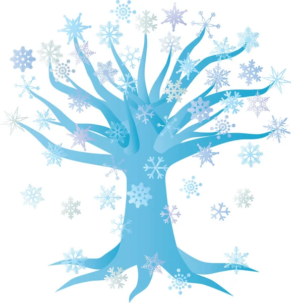 Abstrakta Snöflingor Träd Vit Bakgrund — Stock vektor