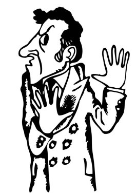 Beyaz ceketli bir adamın koruma jesti.