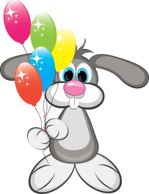 Çizgi film tavşanı elinde balonlarla
